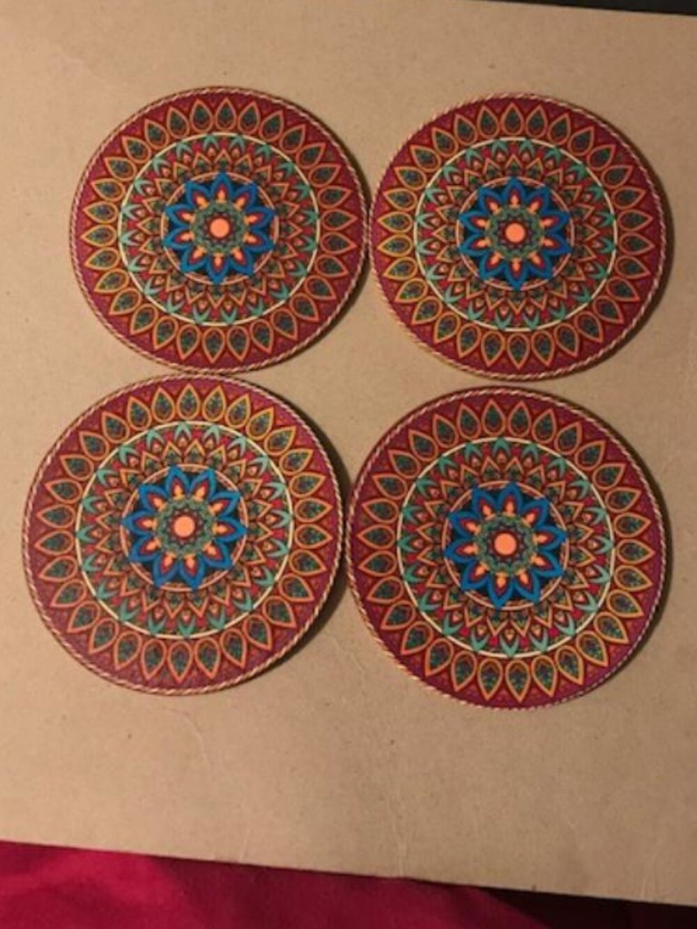 Wooden 4 pc The Circle Mandala Coaster Set Geometric Pattern India 105